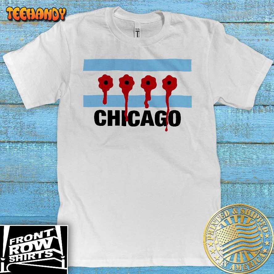 Chicago Flag With Bullet Holes T-Shirt