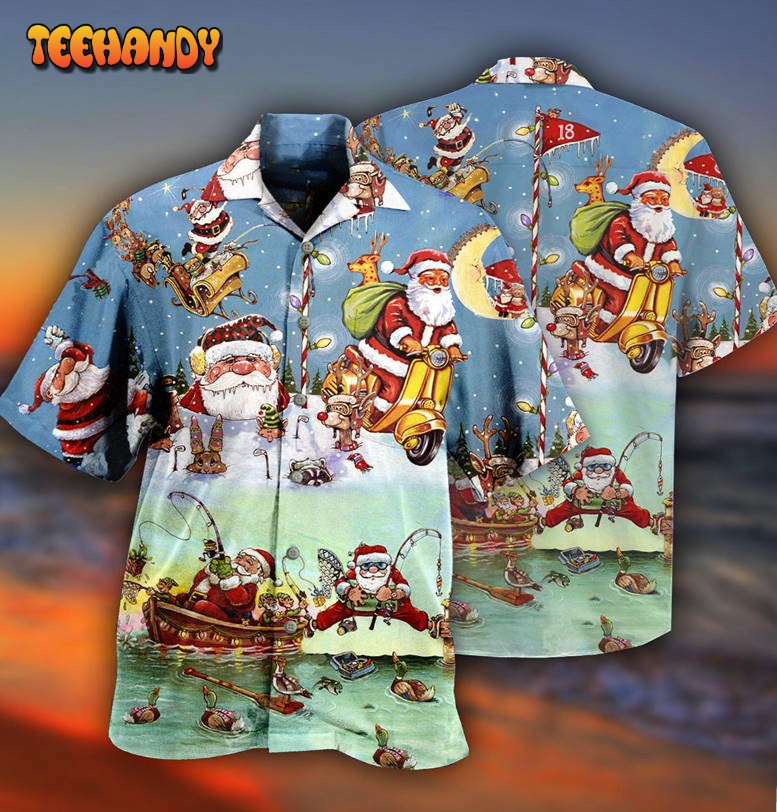 Christmas Cute Santa Claus Go Fishing Hawaiian Shirt
