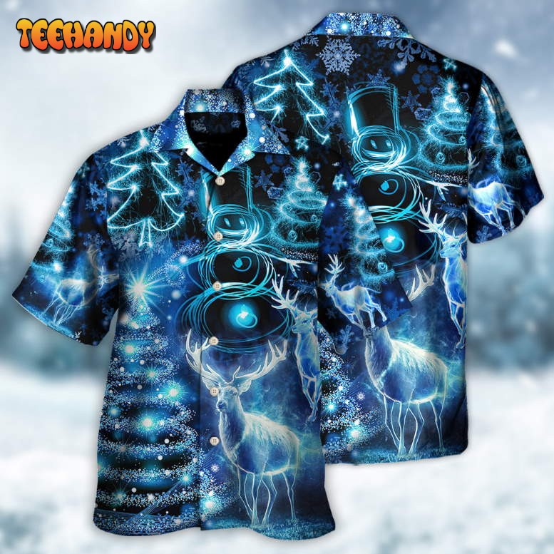 Christmas Deer Snowman Tree Glow Light Style Hawaiian Shirt