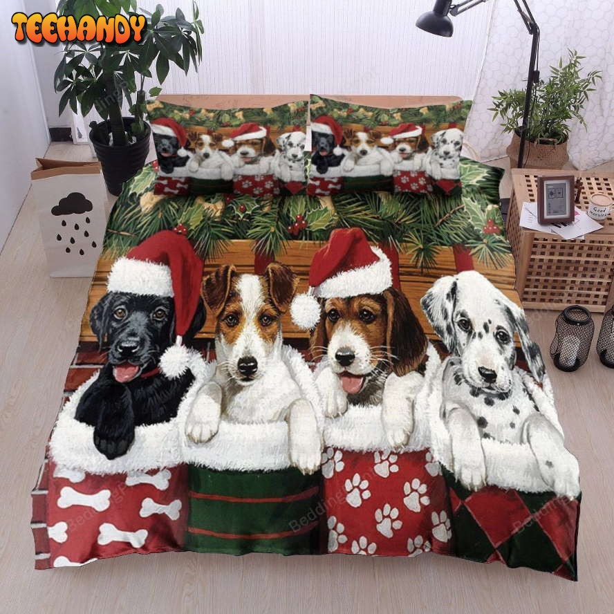 Christmas Dogs In Socks Bed Sheets Duvet Cover Bedding Sets