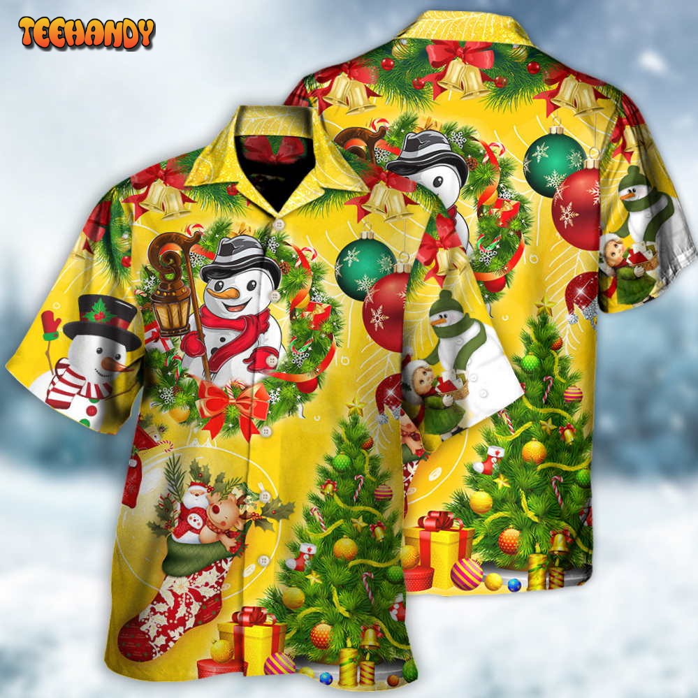Christmas Funny Snowman Happy Christmas Tree Yellow Hawaiian Shirt