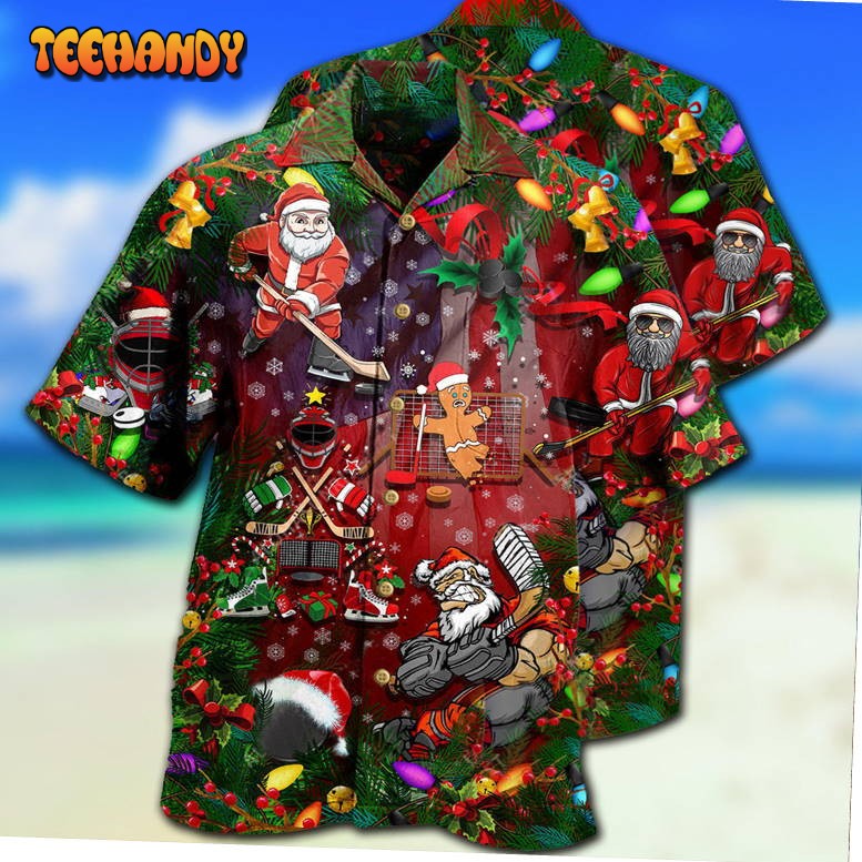 Christmas Hockey With Santa Claus Reindeer So Nice Hawaiian Shirt