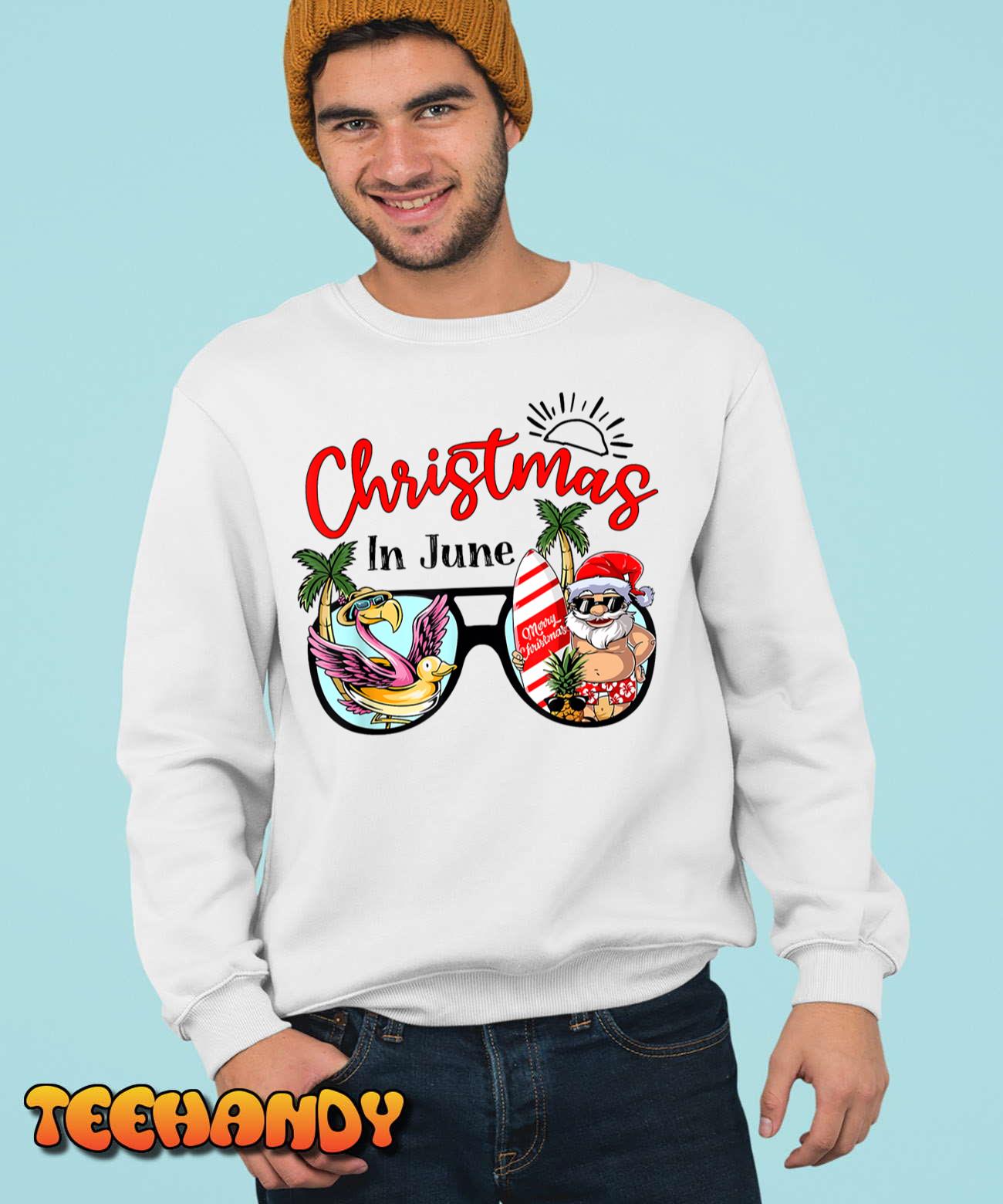 Christmas In June Sunglasses Santa Flamingo Summer Vacation T-Shirt