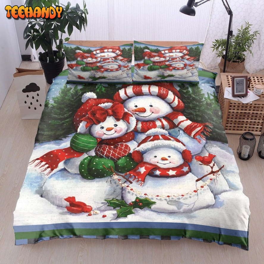 Christmas Lovely Snowman Family Bed Sheets Duvet Cover Bedding Sets