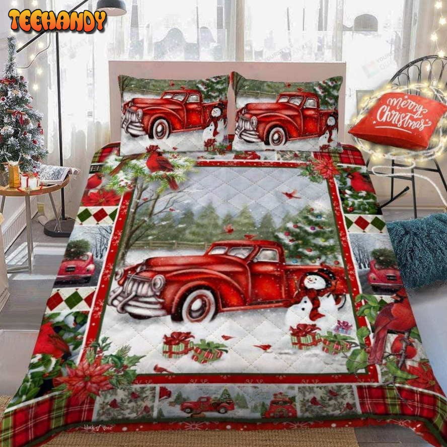 Christmas Red Truck Bed Sheets Spread Duvet Cover Bedding Sets