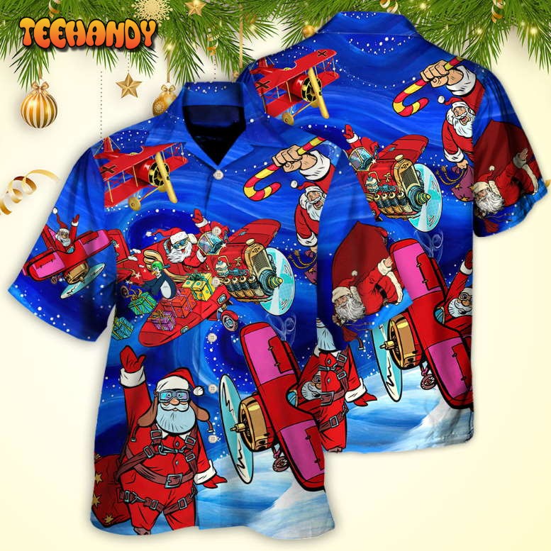 Christmas Reindeer Santa Loves Airplane Magic Night Hawaiian Shirt