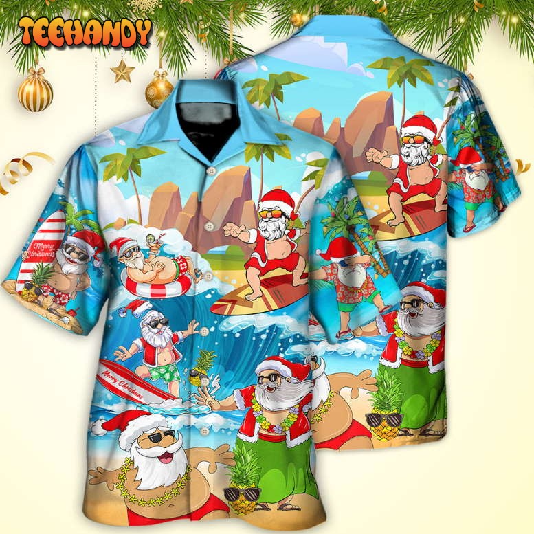 Christmas Santa Claus On The Beach Mele Kalikimaka Hawaiian Shirt