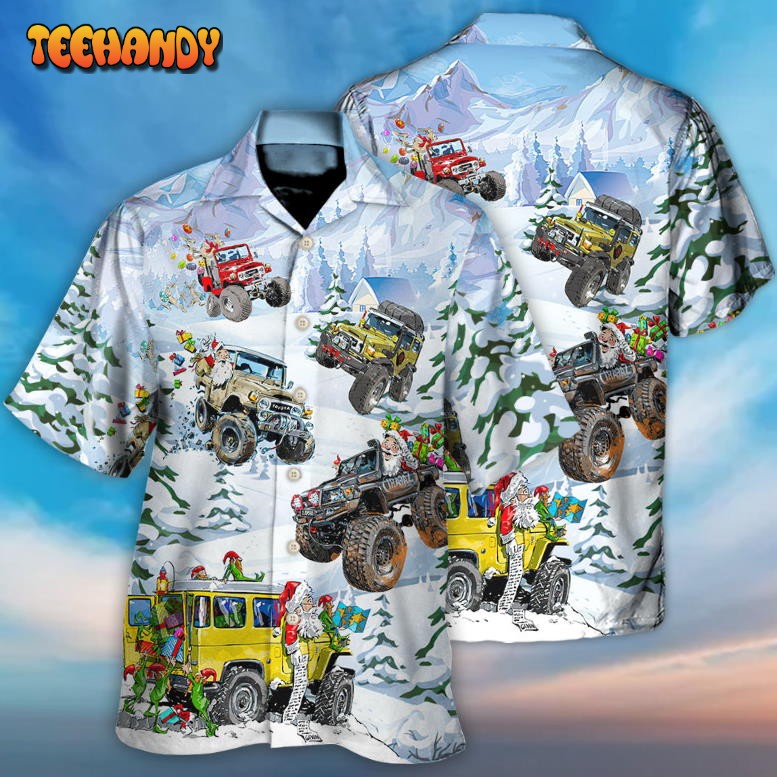 Christmas Santa Riding Monster Jeep Hawaiian Shirt