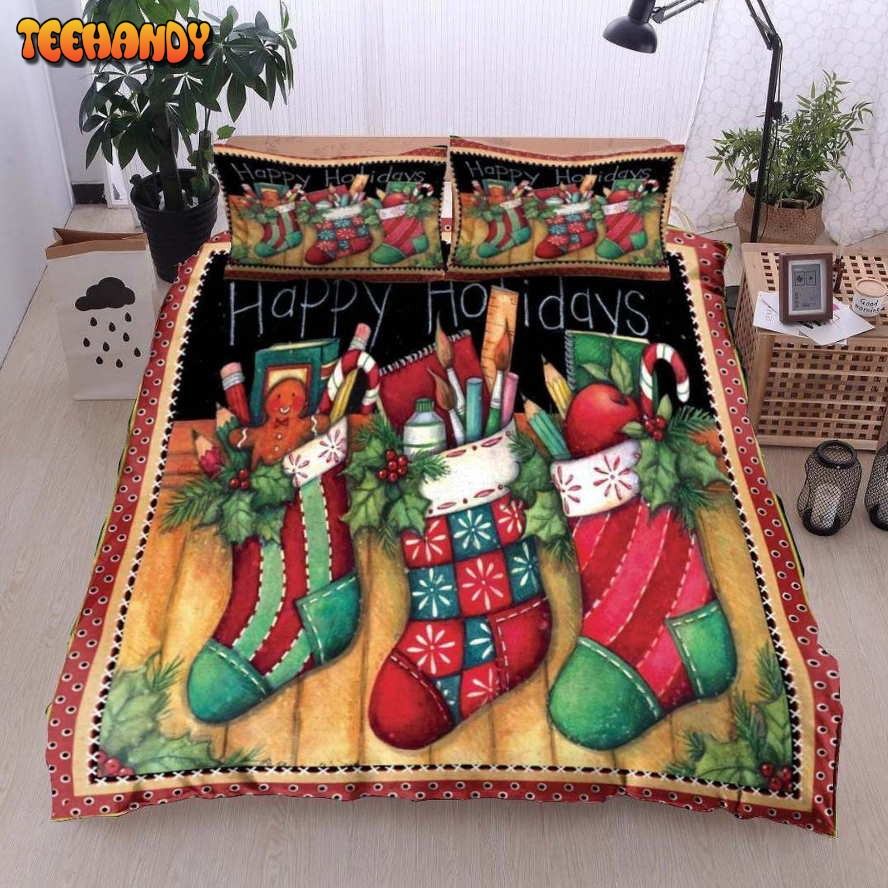 Christmas Socks Happy Holidays Bed Sheets Duvet Cover Bedding Sets