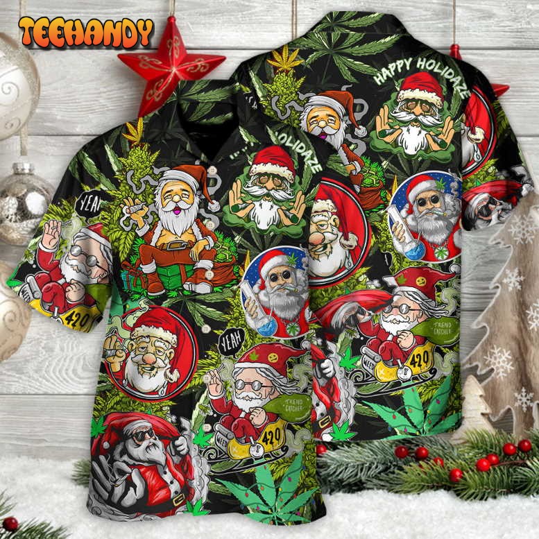 Christmas Weed Smoking Santa Hippie Hawaiian Shirt