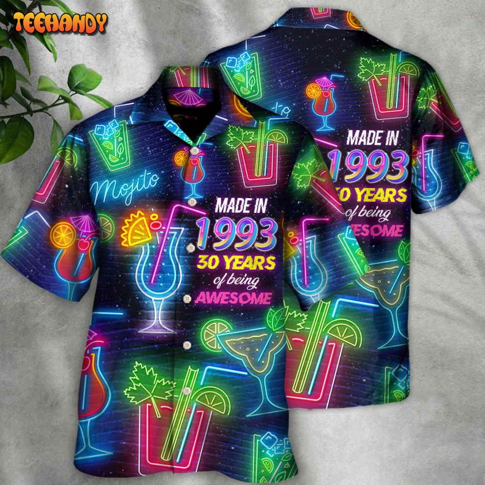 Cocktail Drinking Cocktail Made In 1993 Neon Style Hawaiian Shirt