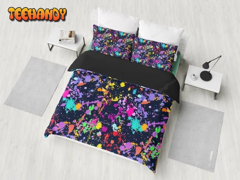 Colorful Paint Splatter Abstract Art Black Duvet Cover Bedding Set