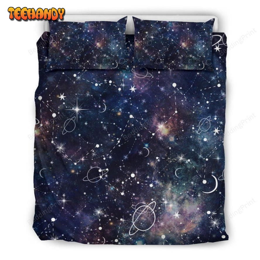 Constellation Galaxy Space Print Duvet Cover Bedding Set Dup