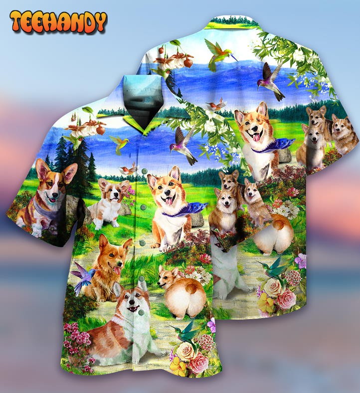 Corgi Dogs Love Blue Sky Hawaiian Shirt