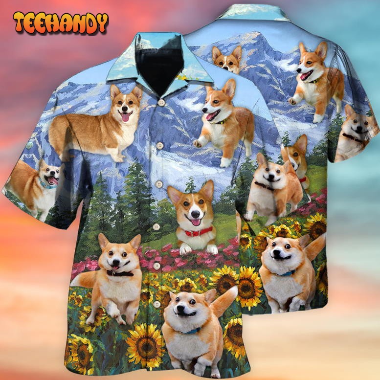 Corgi Loves Flower Garden Hawaiian Shirt