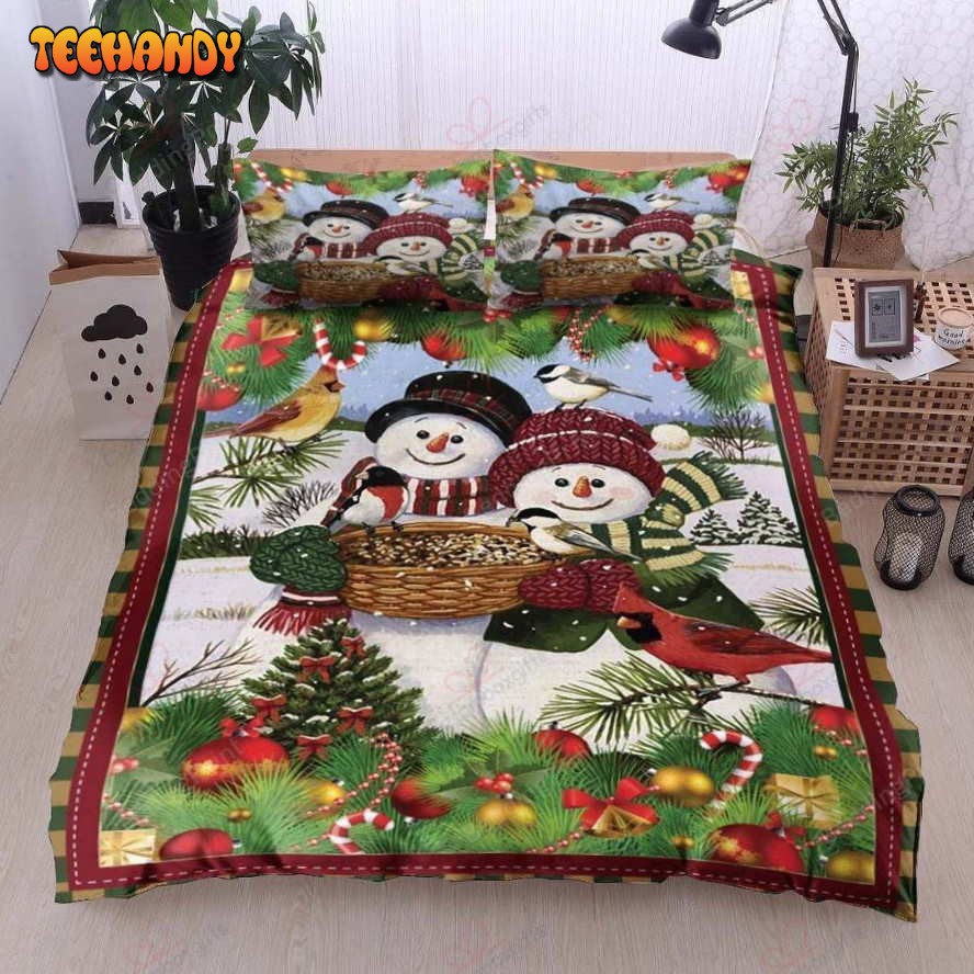 Couple Snowman Cardinal Merry Christmas Bed Sheets Duvet Cover Bedding Sets