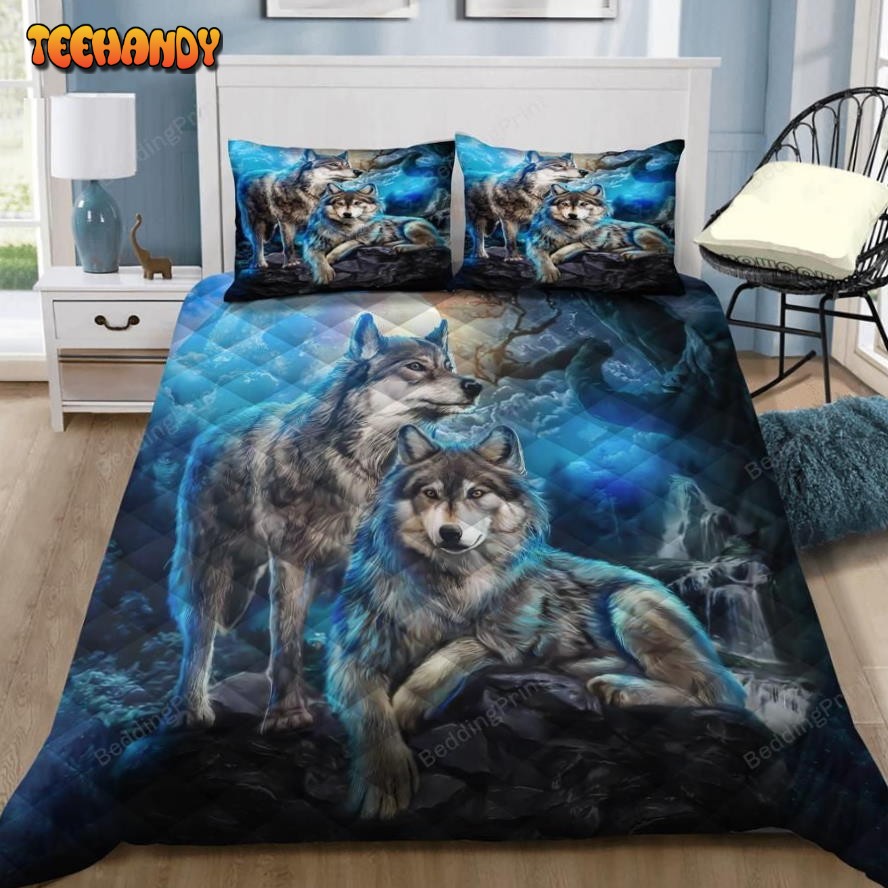 Couple Wolves Blacklight Blue Bed Sheets Duvet Cover Bedding Sets