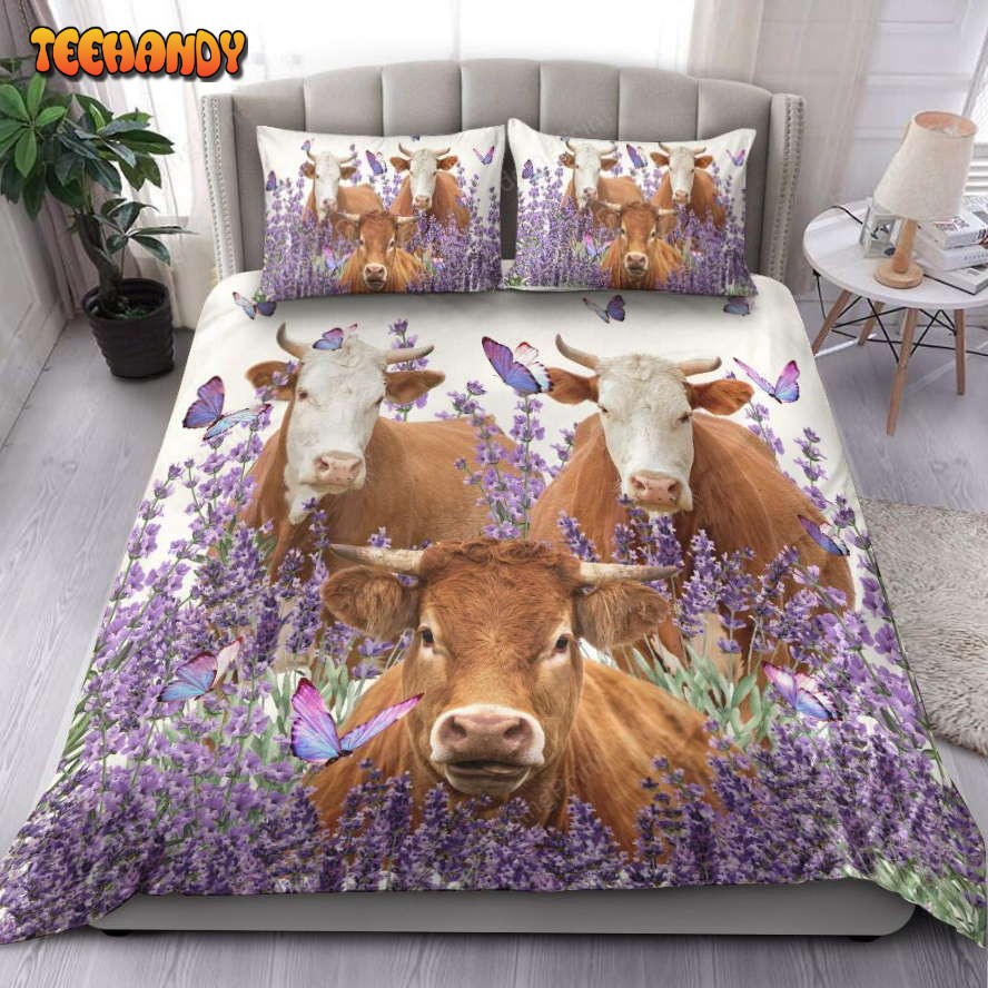 Cow And Lavender Flower Bedding Set Bed Sheet Duvet Cover Bedding Sets