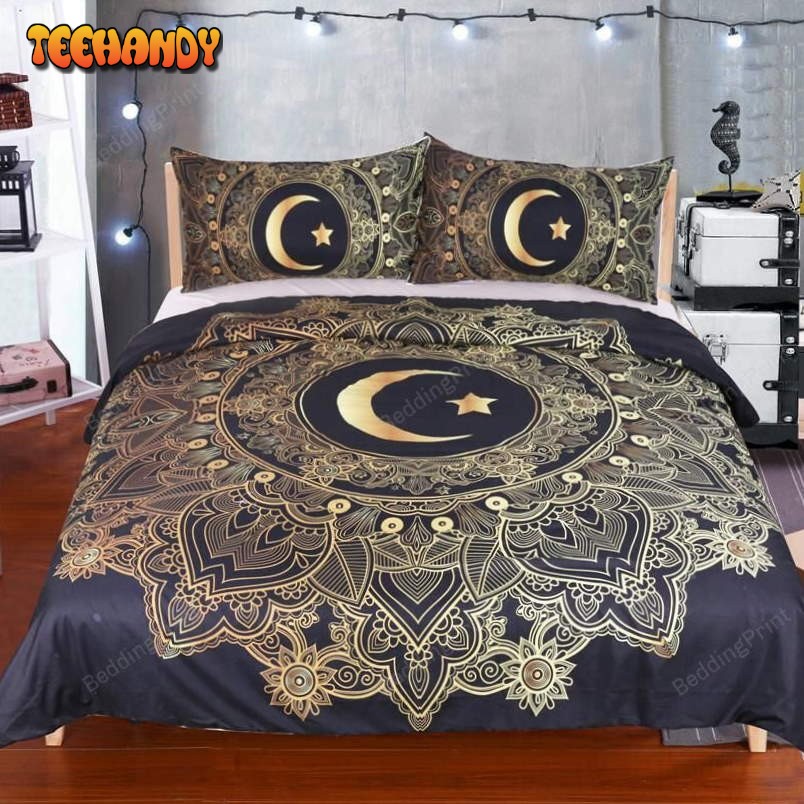 Crescent Golden Moon Mandala Bed Sheets Spread Duvet Cover Bedding Set