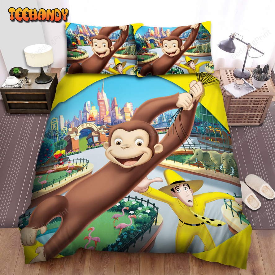 Curious George Flying With The Balls Bed Sheets Spread Duvet Cover Bedding Sets