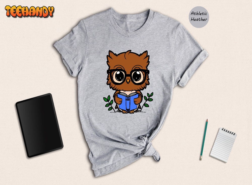 Cute Owl Wearing Glasses Reading Book Shirt, Bookworm Owl T-Shirt