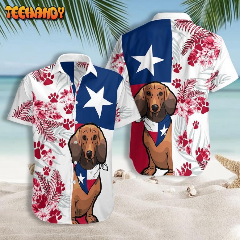 Dachshund Texas Flag Hawaiian Shirt