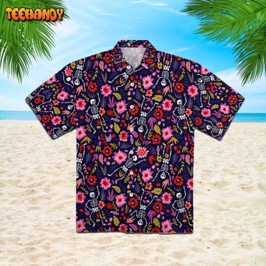 Dancing Skeleton In The Flower Garden Hawaiian Shirt