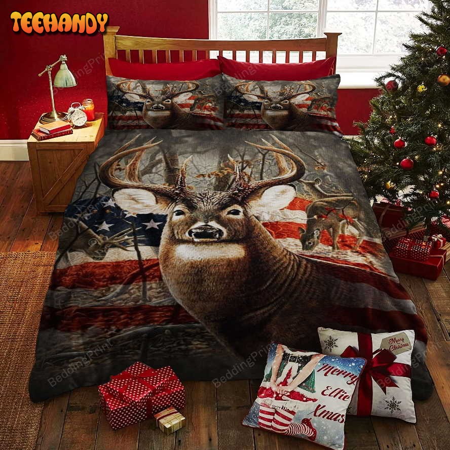 Deer Hunting American Flag Bed Sheets Duvet Cover Bedding Sets