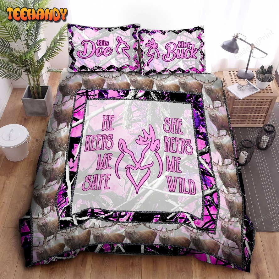 Deer Hunting Pink Duvet Cover Bedding Sets