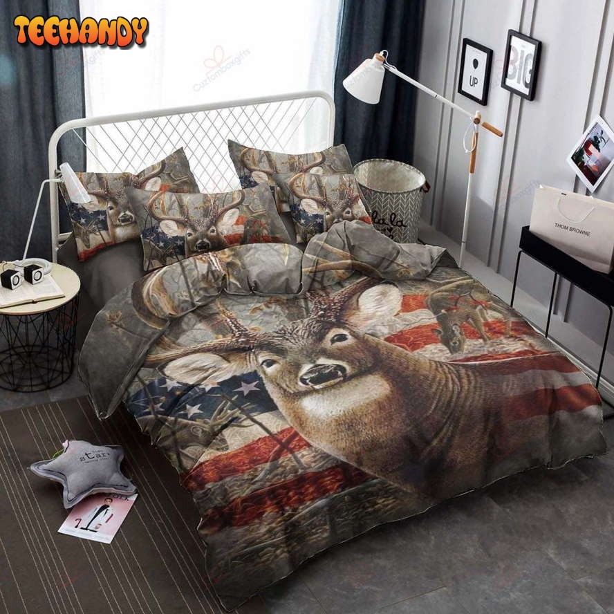 Deer Hunting Us Flag Duvet Cover Bedding Sets