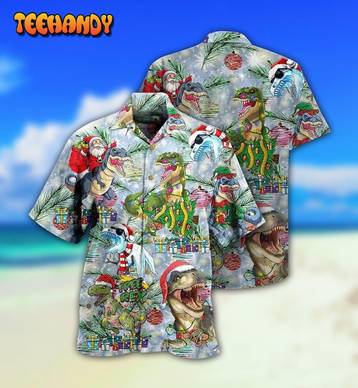 Dinosaur And Merry Christmas Hawaiian Shirt