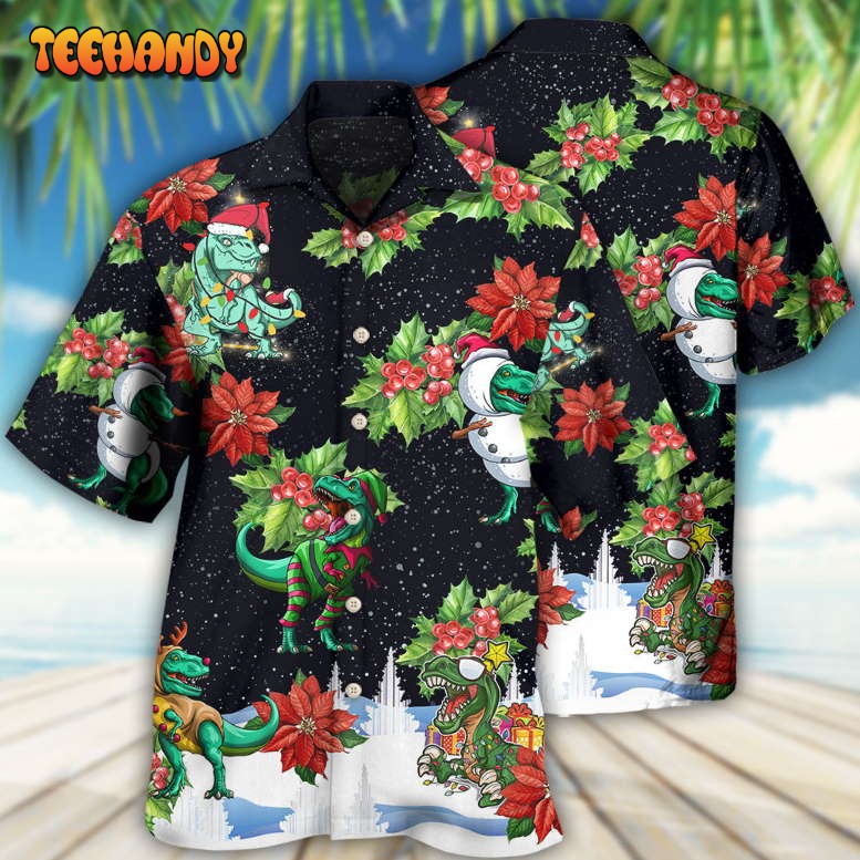 Dinosaur Bright In Merry Night Xmas Hawaiian Shirt