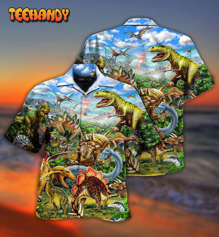 Dinosaur Rawrsome World Blue Sky Hawaiian Shirt