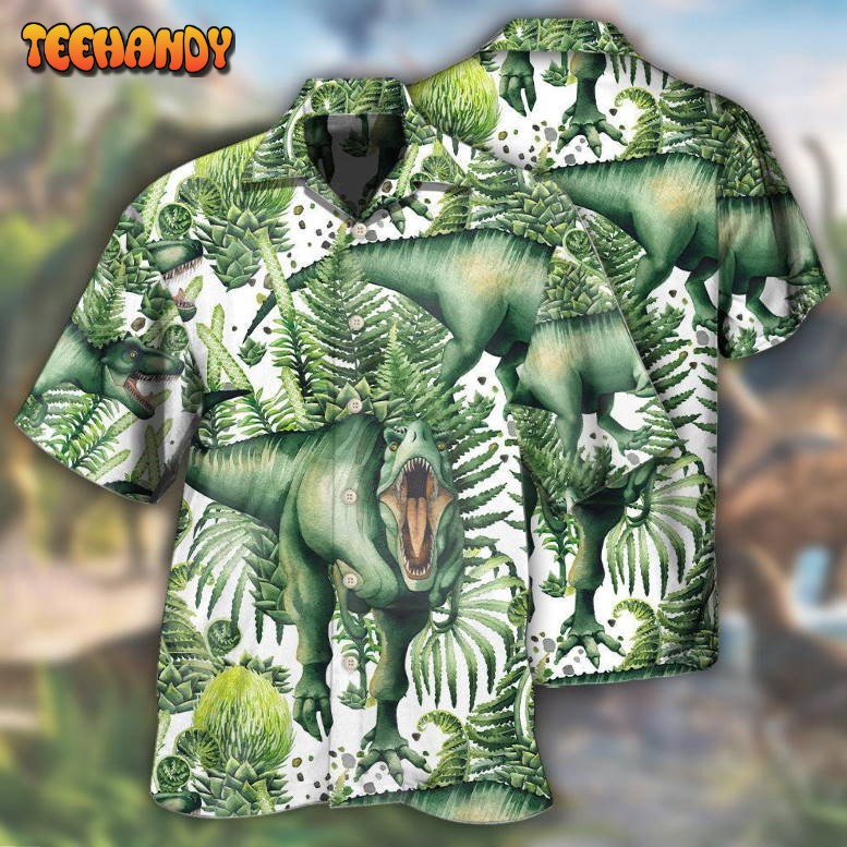 Dinosaur Strong Green Tropical Leaf Hawaiian Shirt