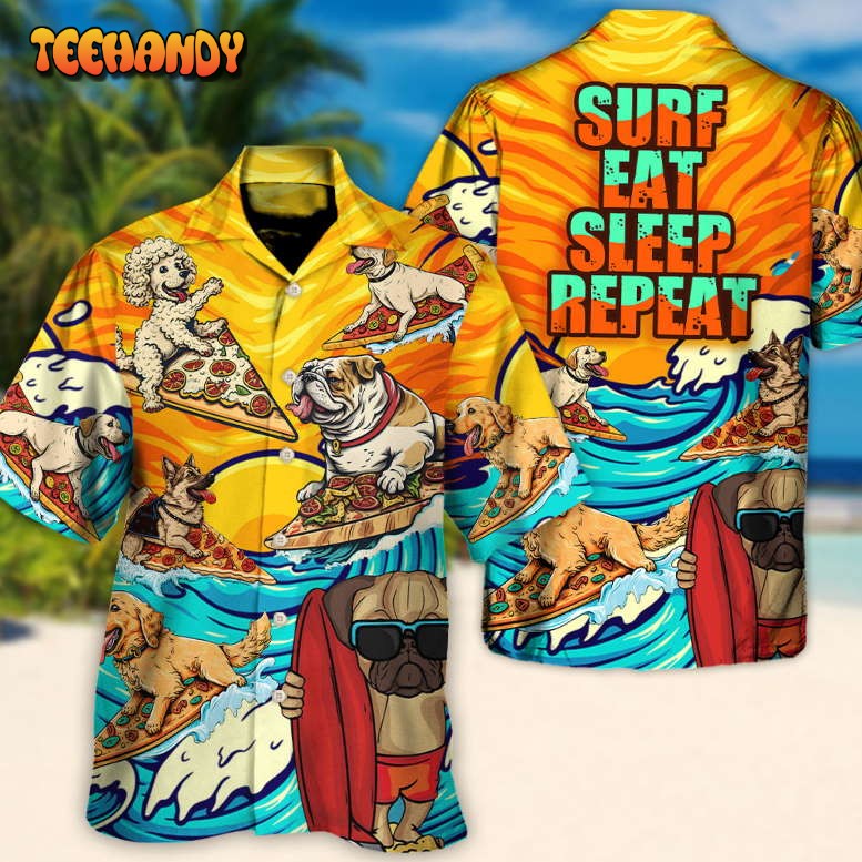 Dog Lovers Surfing Surf Eat Sleep Repeat Art Style Hawaiian Shirt