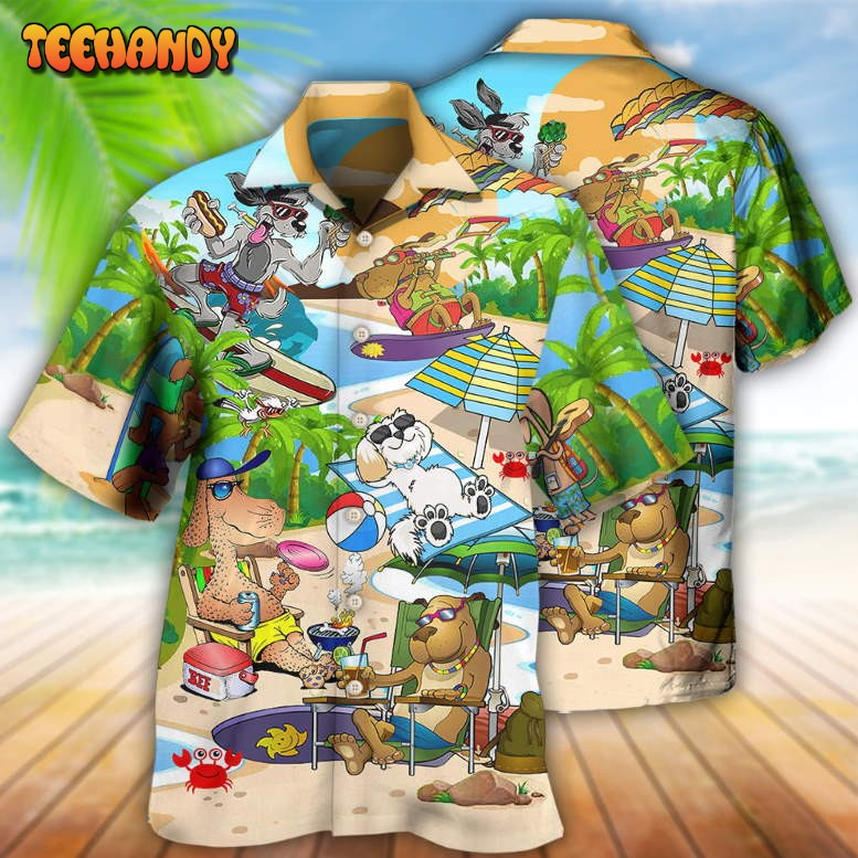 Dog Puppy Funny Beaches Happy Summer Hawaiian Shirt