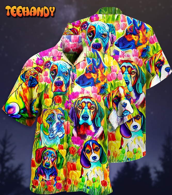 Dogs Colorfull Tulip Hawaiian Shirt