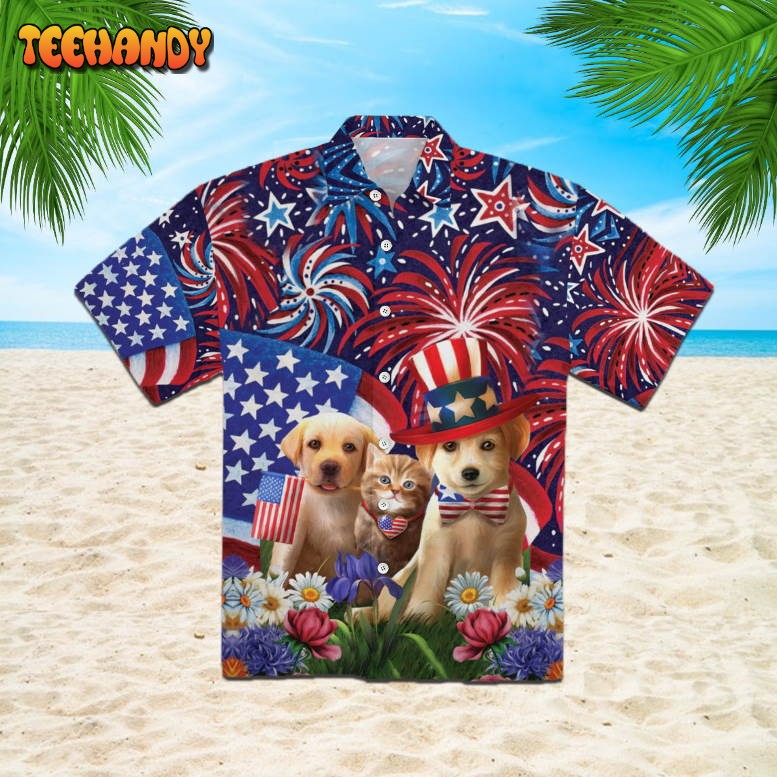 Dogs Love American Flag Firework Hawaiian Shirt