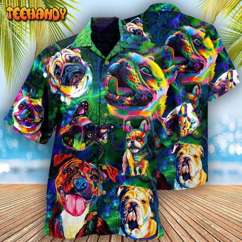 Dogs Peace Love And Colorful Hawaiian Shirt