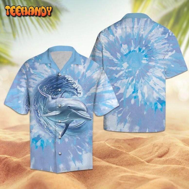 Dolphin Surfing Tie Dye Cool Design Aloha Hawaiian Shirt