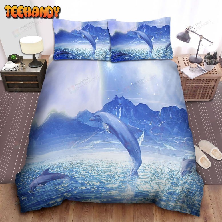 Dolphins Jumping Out Of The Blue Sea Duvet Cover Bedding Sets