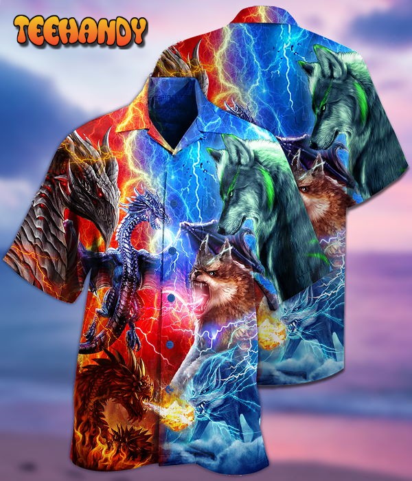 Dragon And Wolf Fighting Hawaiian Shirt