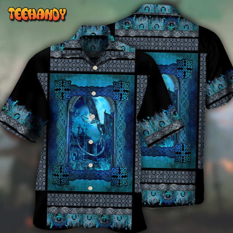 Dragon Blue Viking Pattern Hawaiian Shirt