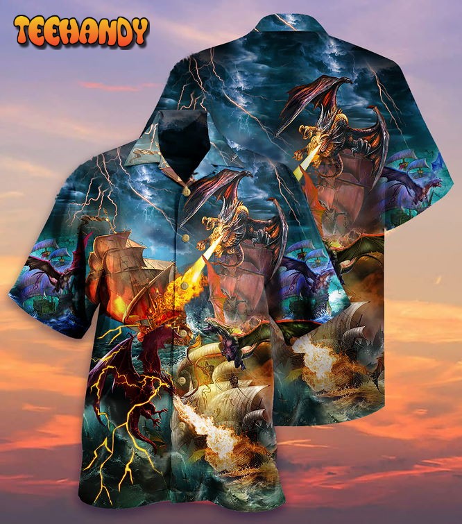 Dragon Fight With The Pirate Ship Hawaiian Shirt