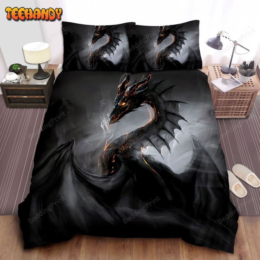 Dragon Flaming Black Dragon Art Duvet Cover Bedding Sets