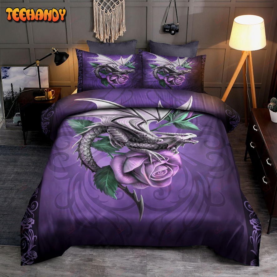 Dragon Flower Purple Rose Bed Sheets Duvet Cover Bedding Sets