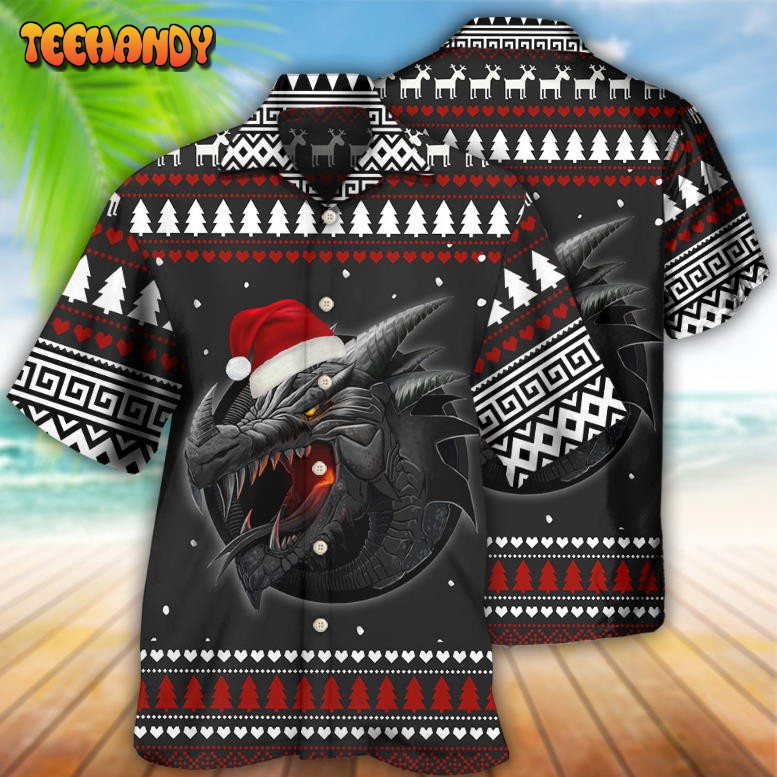 Dragon Merry Christmas Black And Red Hawaiian Shirt