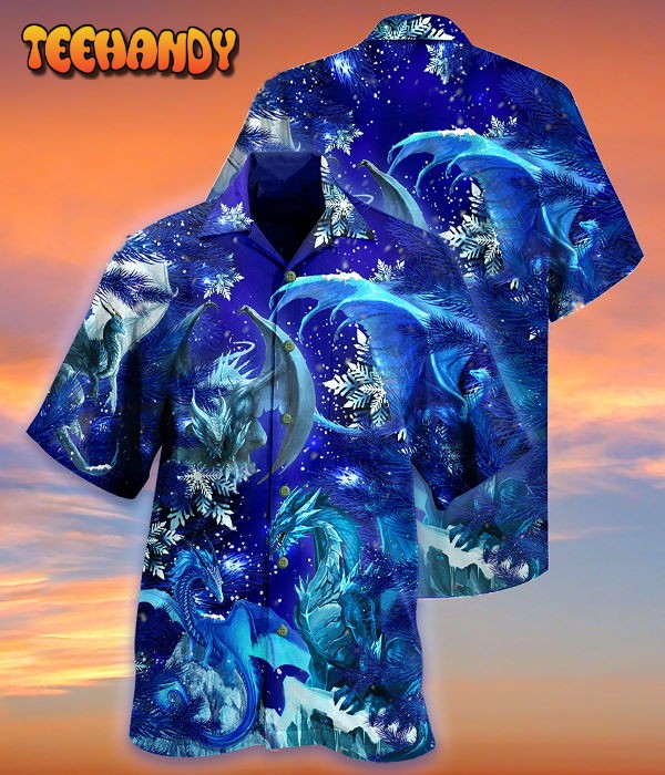 Dragon Merry Xmas Snow Love Blue Color Hawaiian Shirt