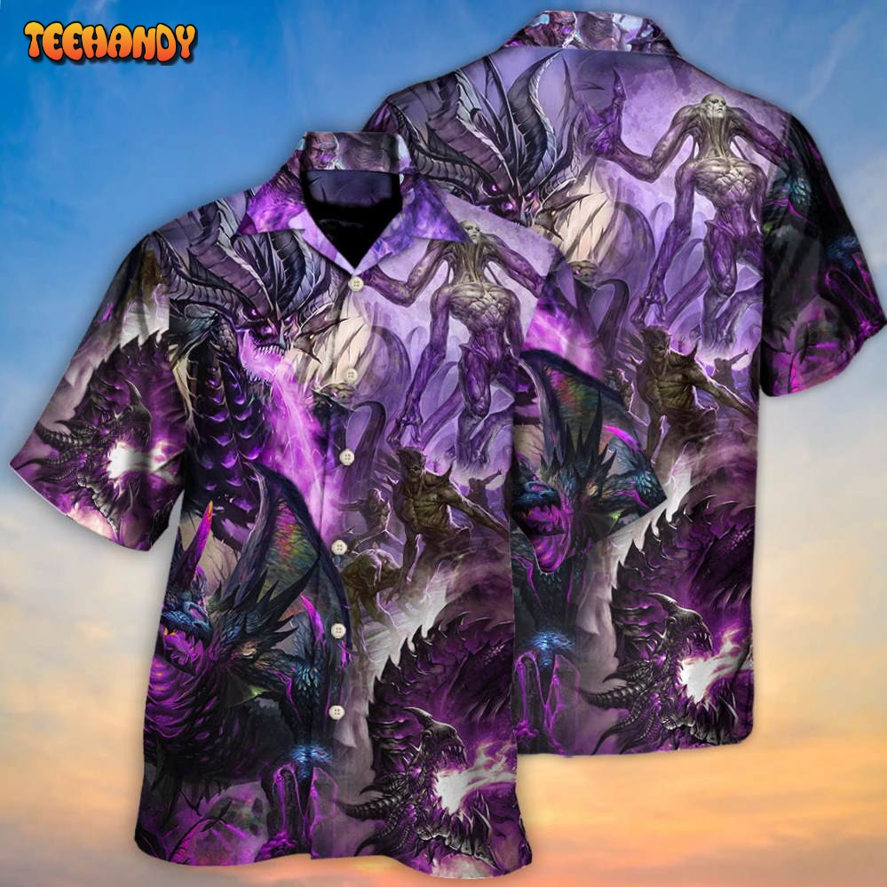 Dragon Purple Skull Monster Lightning Fight Art Style Hawaiian Shirt