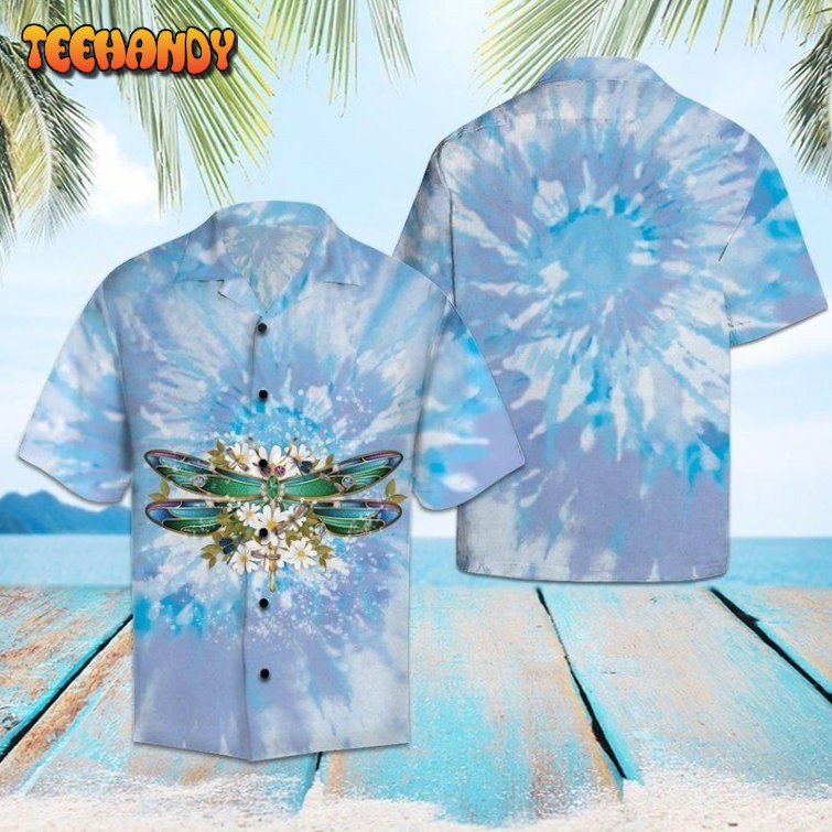 Dragonfly Blue Tie Dye Aloha Hawaiian Shirt